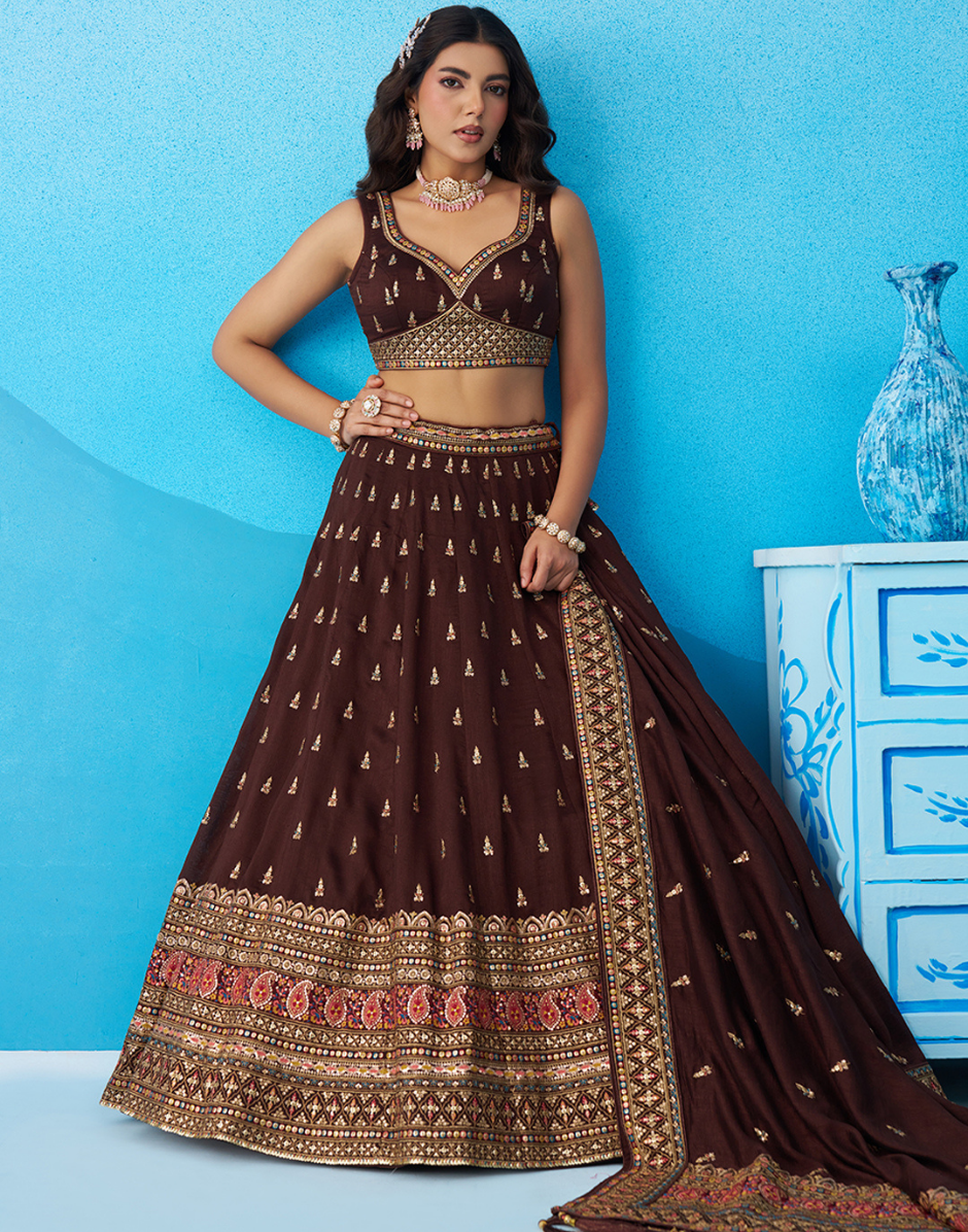 Regal Chinnon Silk Lehenga with Sparkling Sequins & Traditional Zari Work_3