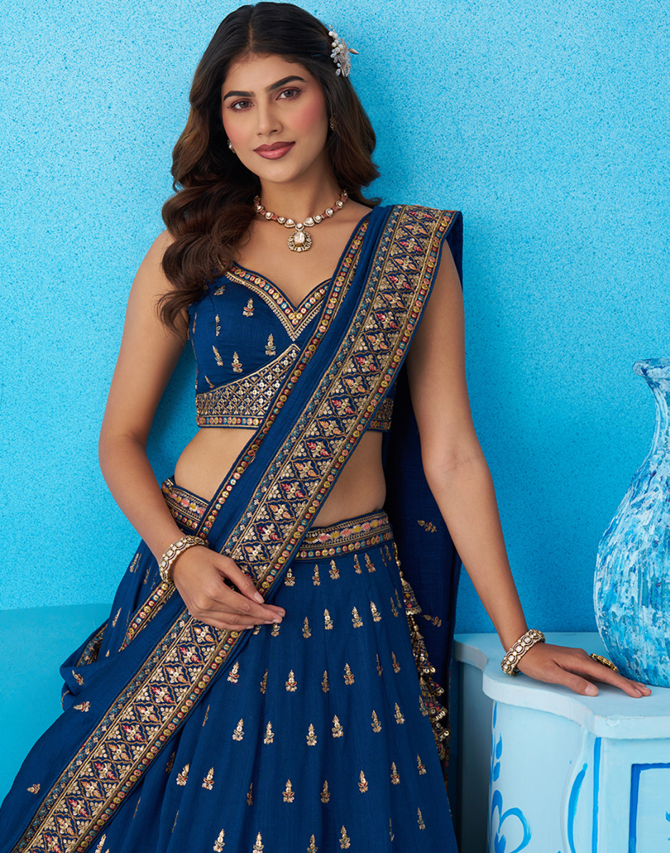 Regal Chinnon Silk Lehenga with Sparkling Sequins & Traditional Zari Work_6