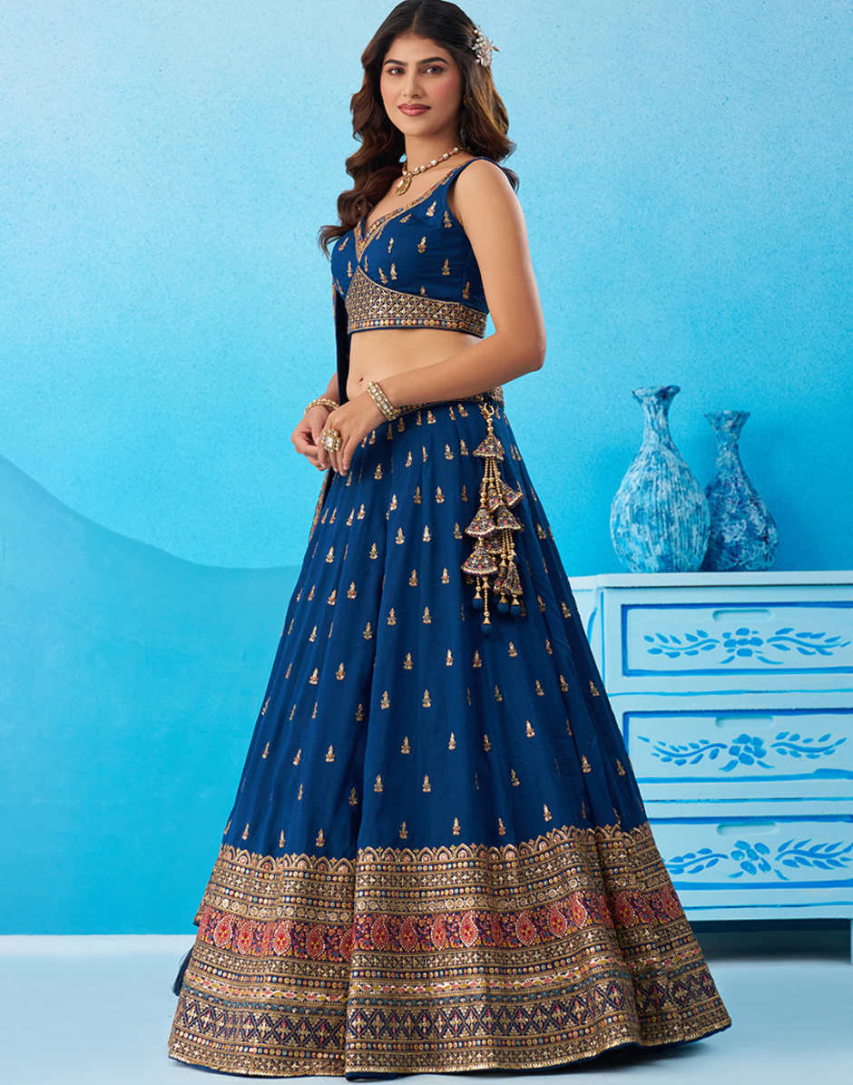 Regal Chinnon Silk Lehenga with Sparkling Sequins & Traditional Zari Work_7