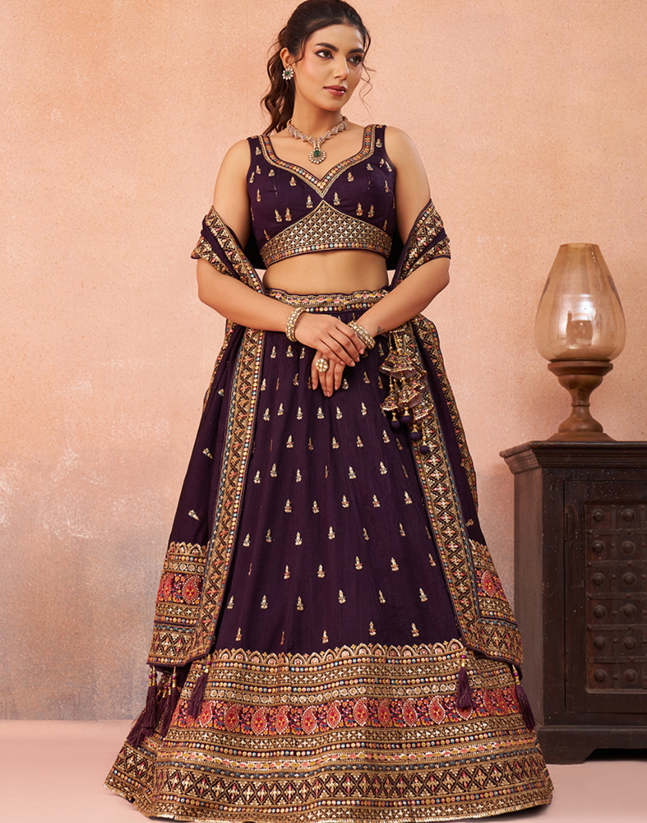Regal Chinnon Silk Lehenga with Sparkling Sequins & Traditional Zari Work_8
