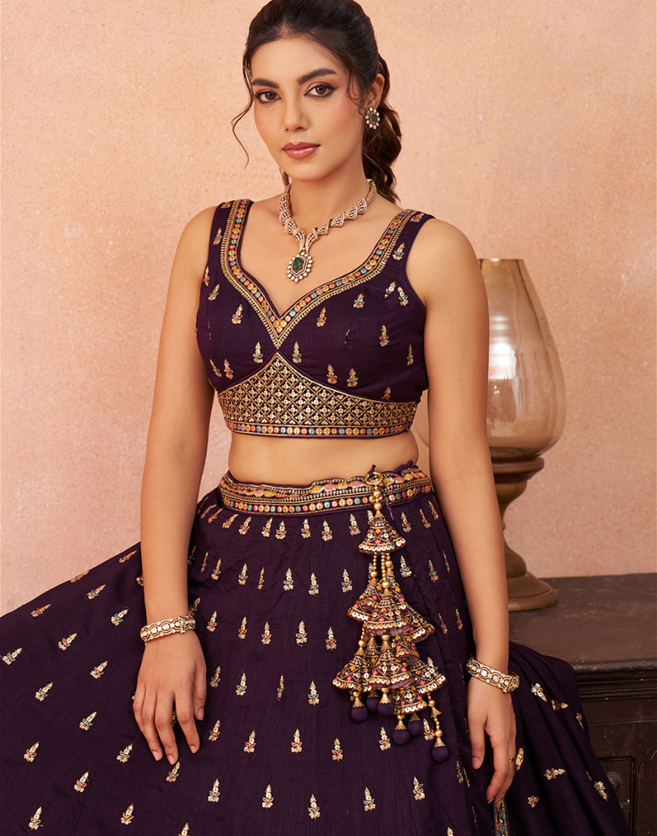 Regal Chinnon Silk Lehenga with Sparkling Sequins & Traditional Zari Work_9
