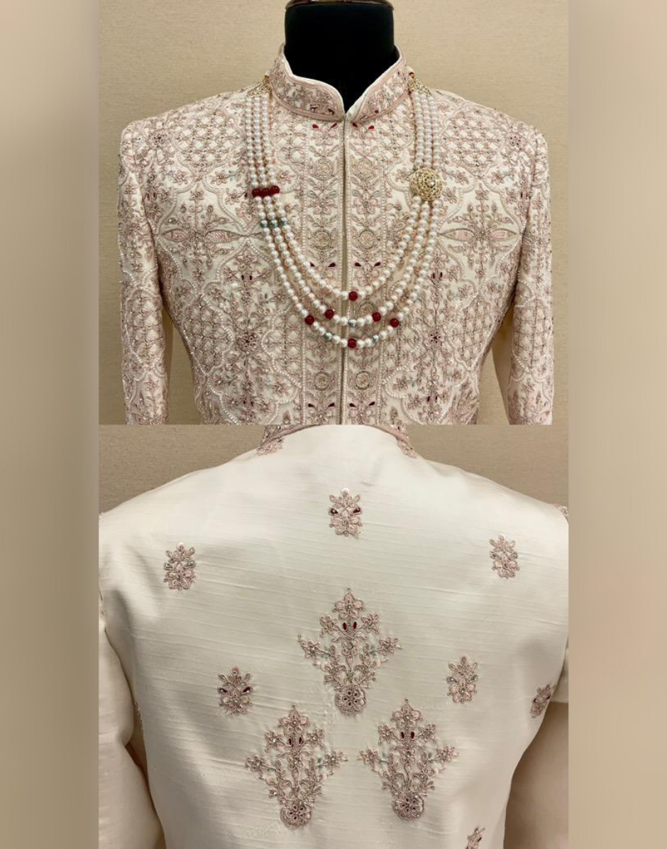 Regal Peach Embroidered Sherwani Set Perfect for Wedding & Groom Wear_1