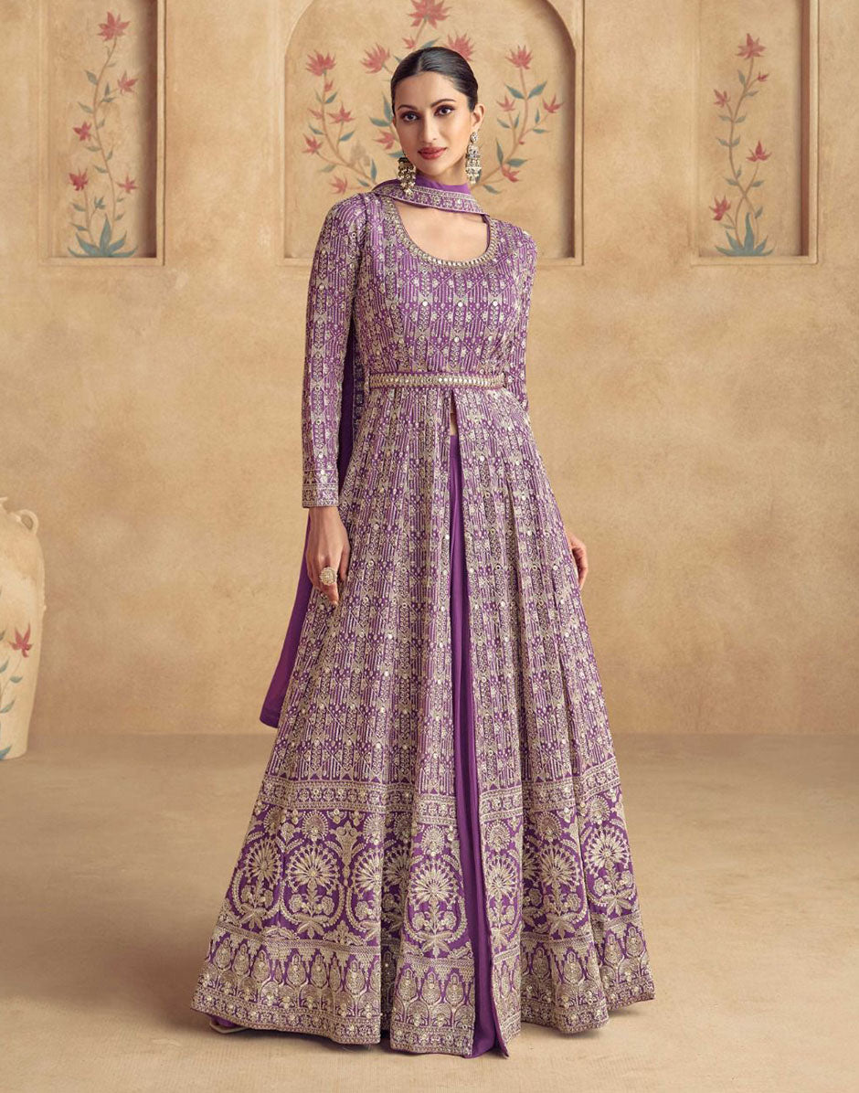 Regal Radiance Purple Top and Dupatta with Intricate Detailing