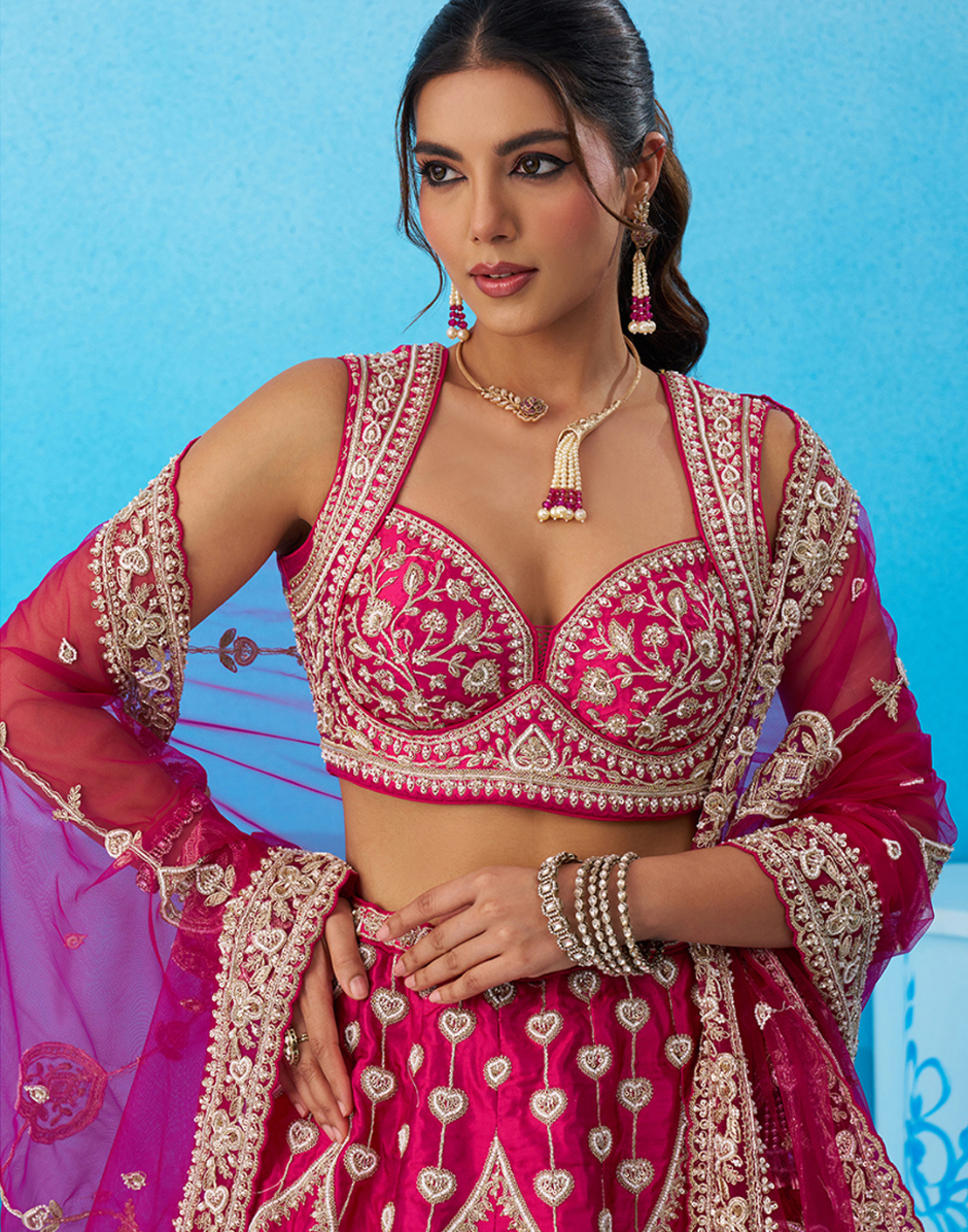 Regal Silk Embroidered Lehenga with Intricate Beadwork & Sequins Dupatta
