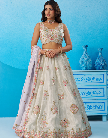 Regal Tissue Sequinned Zari Embroidered Lehenga with Blouse & Designer Dupatta

