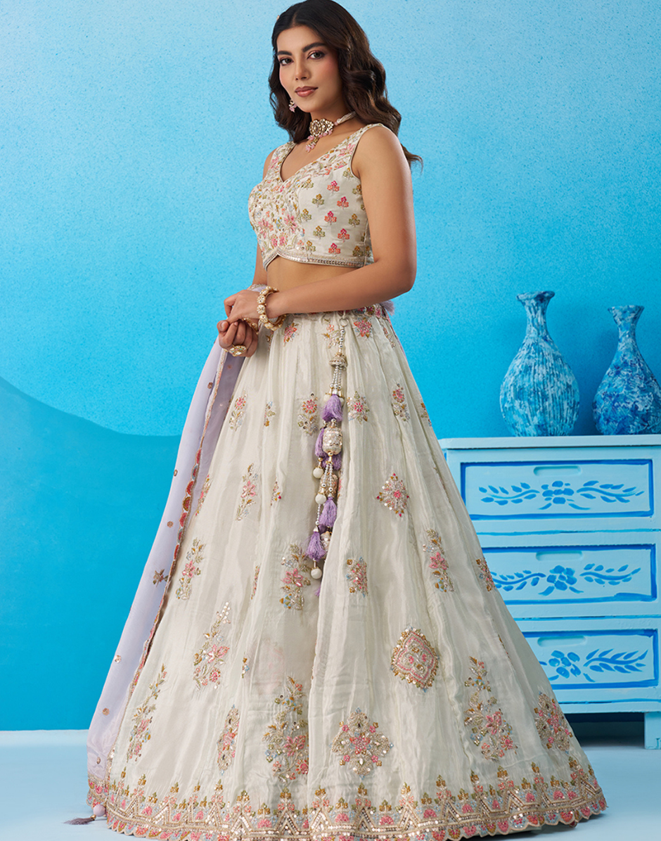 Regal Tissue Sequinned Zari Embroidered Lehenga with Blouse & Designer Dupatta_1