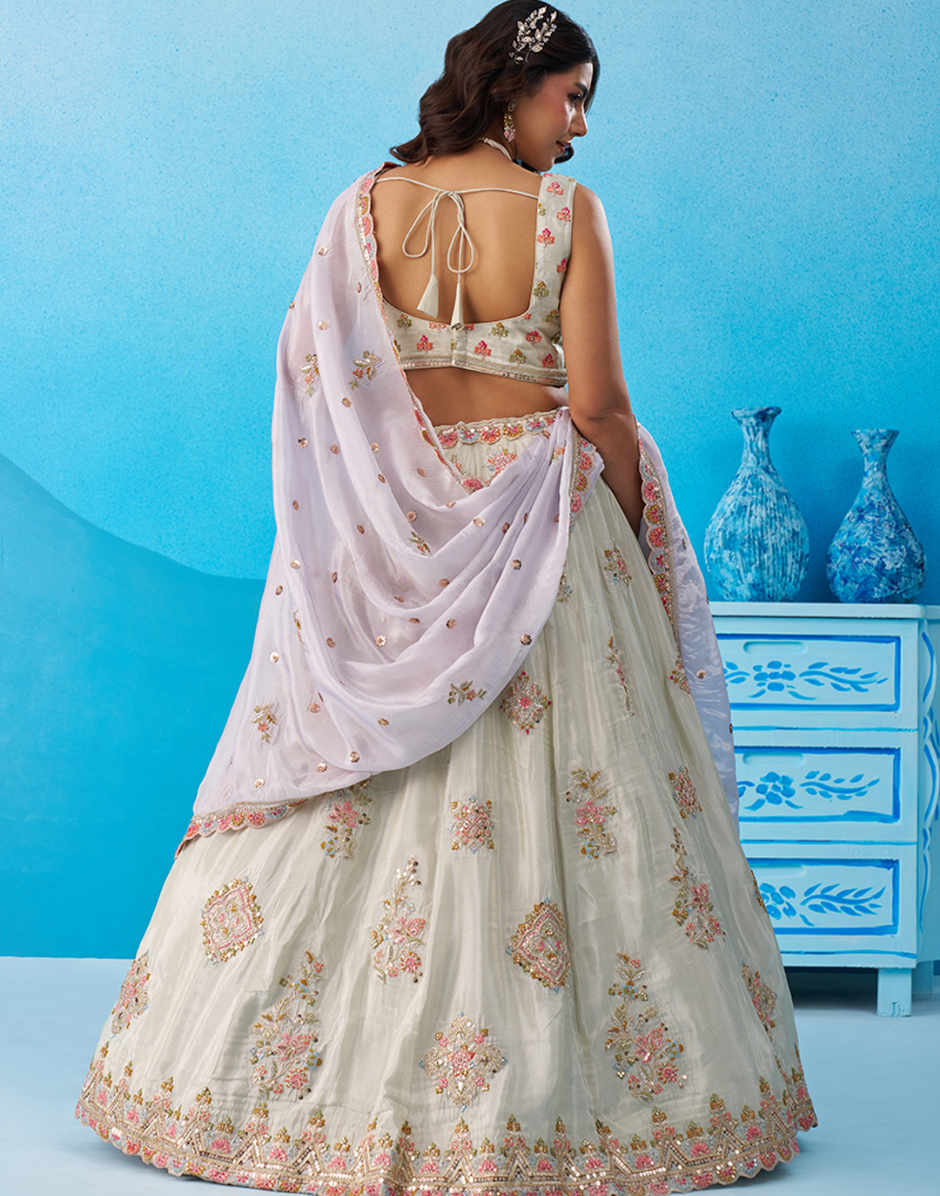 Regal Tissue Sequinned Zari Embroidered Lehenga with Blouse & Designer Dupatta_2