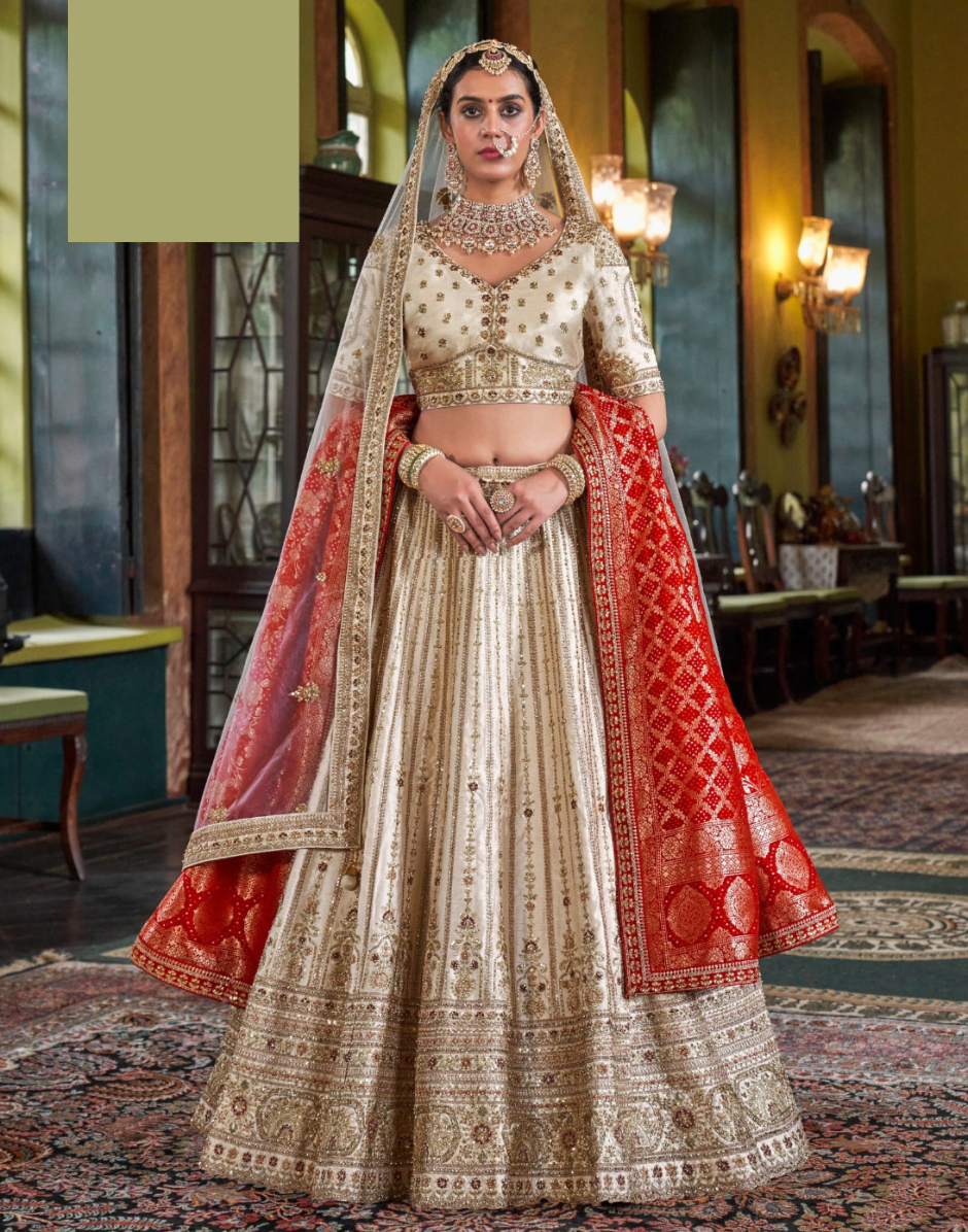 Rich Art Silk Embroidered Lehenga with Net Dupatta Pearl, Thread & Zari Work Finish - Buy