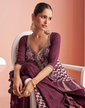 Rich Burgundy Embroidered Chinon Silk Palazzo Set with Mirror Work Short Kurti & Dupatta_1