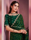Rich Green Bandhani Print Saree in Two-Tone Satin Silk Handcrafted Stone Embroidery - Buy_2
