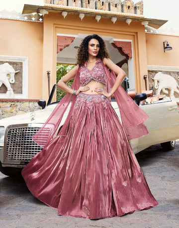 Rich Rosy Brown Sequins Embroidered Lehenga Blouse Dupatta Ensemble
