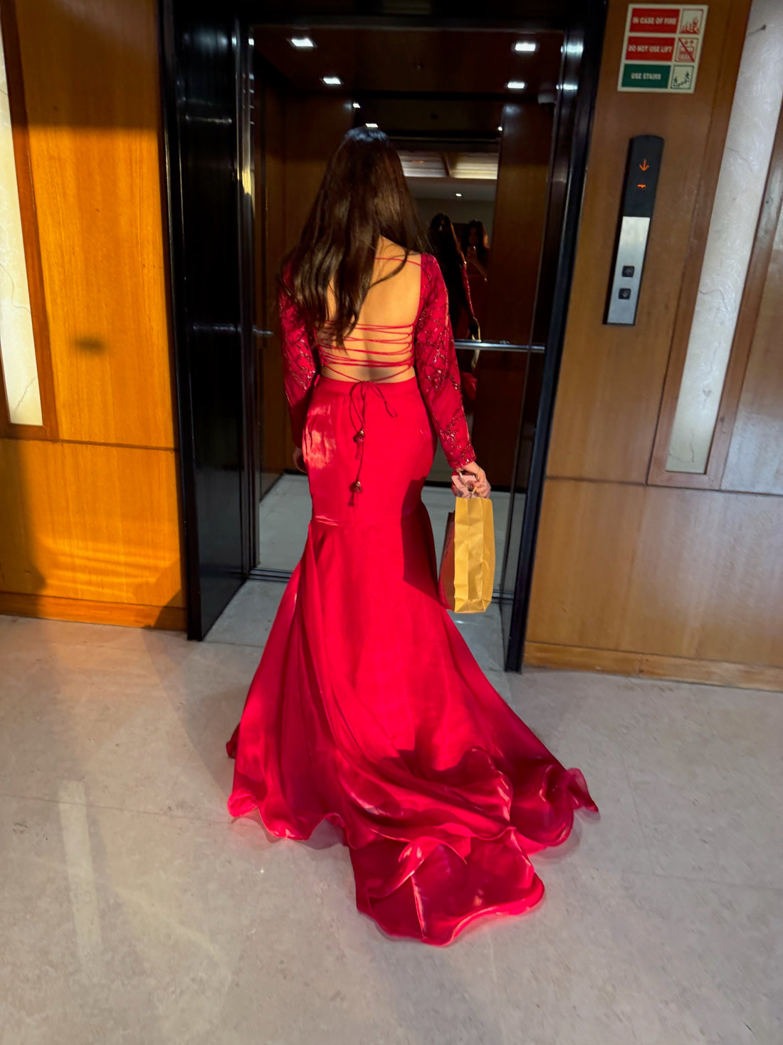 Ruby Red Mermaid Lehenga Set with Open Back Blouse
