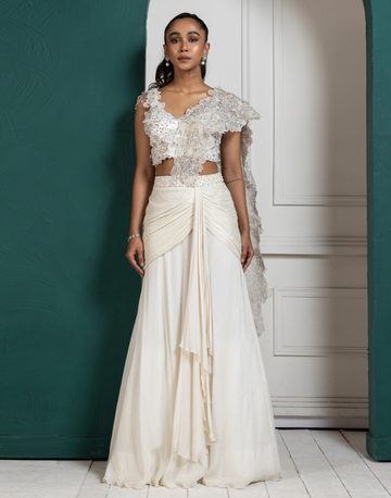 Romantic Pearl Embellished Drape saree