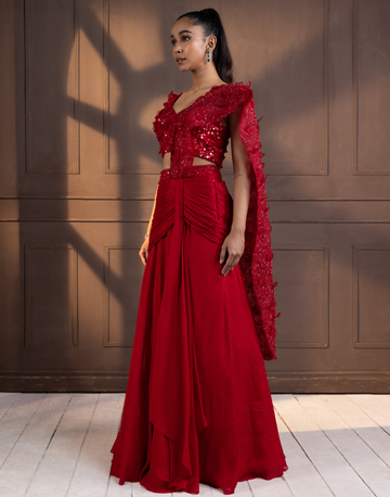Romantic Red Embellished Drape Saree