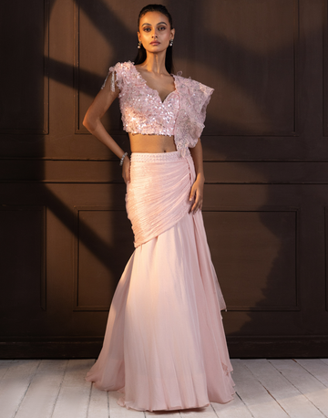 Romantic Rose Embellished Drape Saree