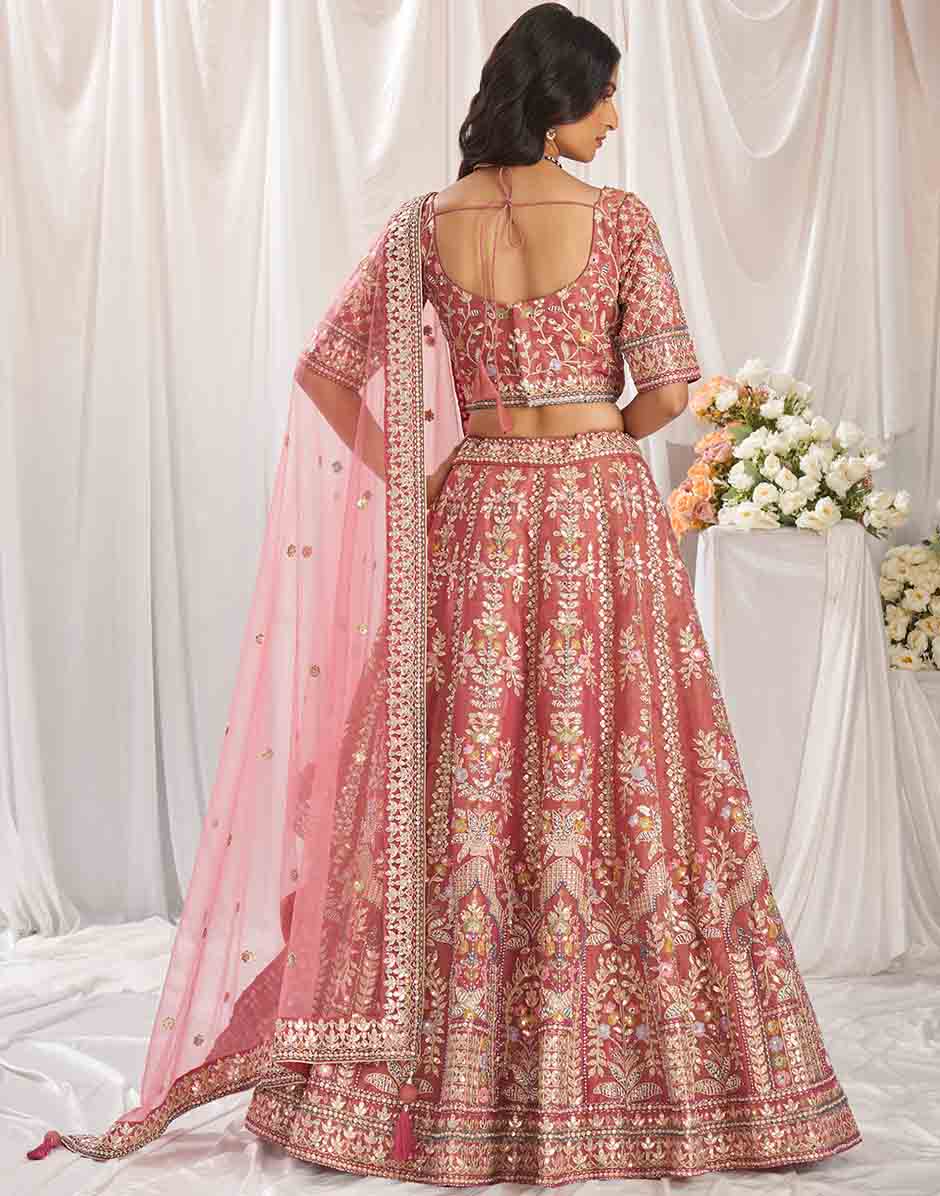 Rose Gold Gotapatti & Moti Embroidery Semi-Stitched Lehenga Choli & Dupatta