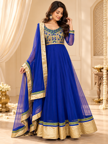 Royal Blue Partywear Anarkali for Wedding Guest - RENT