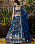 Royal Blue Dola Silk Jacquard Lehenga Blouse Dupatta Set with Sequins & Zari Embroidery_1