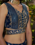 Royal Blue Dola Silk Jacquard Lehenga Blouse Dupatta Set with Sequins & Zari Embroidery_2