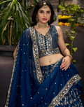 Royal Blue Dola Silk Jacquard Lehenga Blouse Dupatta Set with Sequins & Zari Embroidery_3