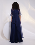 Royal Blue Elegant Two-Piece Set with Draped Cowl Neck Jumpsuit & Flared Silhouette_2