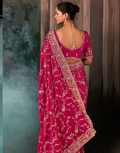 Royal Charm Dark Pink Saree Luxurious Aari & Handcrafted Embroidery for Special Occasions_2