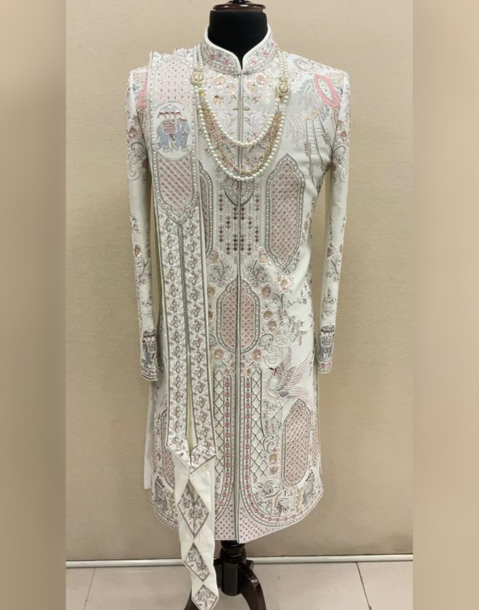Royal Elegance Cream Embroidered & Embellished Sherwani Set