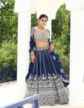 Royal Navy Embellished Embroidered Lehenga Set with Blouse & Dupatta