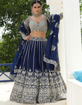 Royal Navy Embellished Embroidered Lehenga Set with Blouse & Dupatta_1
