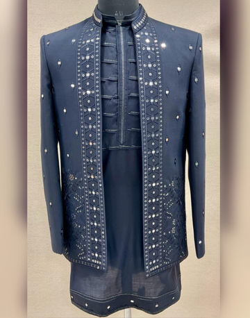 Royal Navy Embroidered Sherwani with Mirror Work