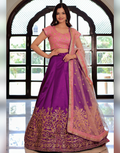 Royal Purple Lehenga Set in Silk with Gold Work Pink Embroidered Blouse & Dupatta - Buy