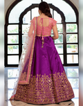 Royal Purple Lehenga Set in Silk with Gold Work Pink Embroidered Blouse & Dupatta - Buy_2