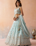 Royal Sky Blue Tissue Lehenga with Sparkling Beads & Sequins Embroidery_1