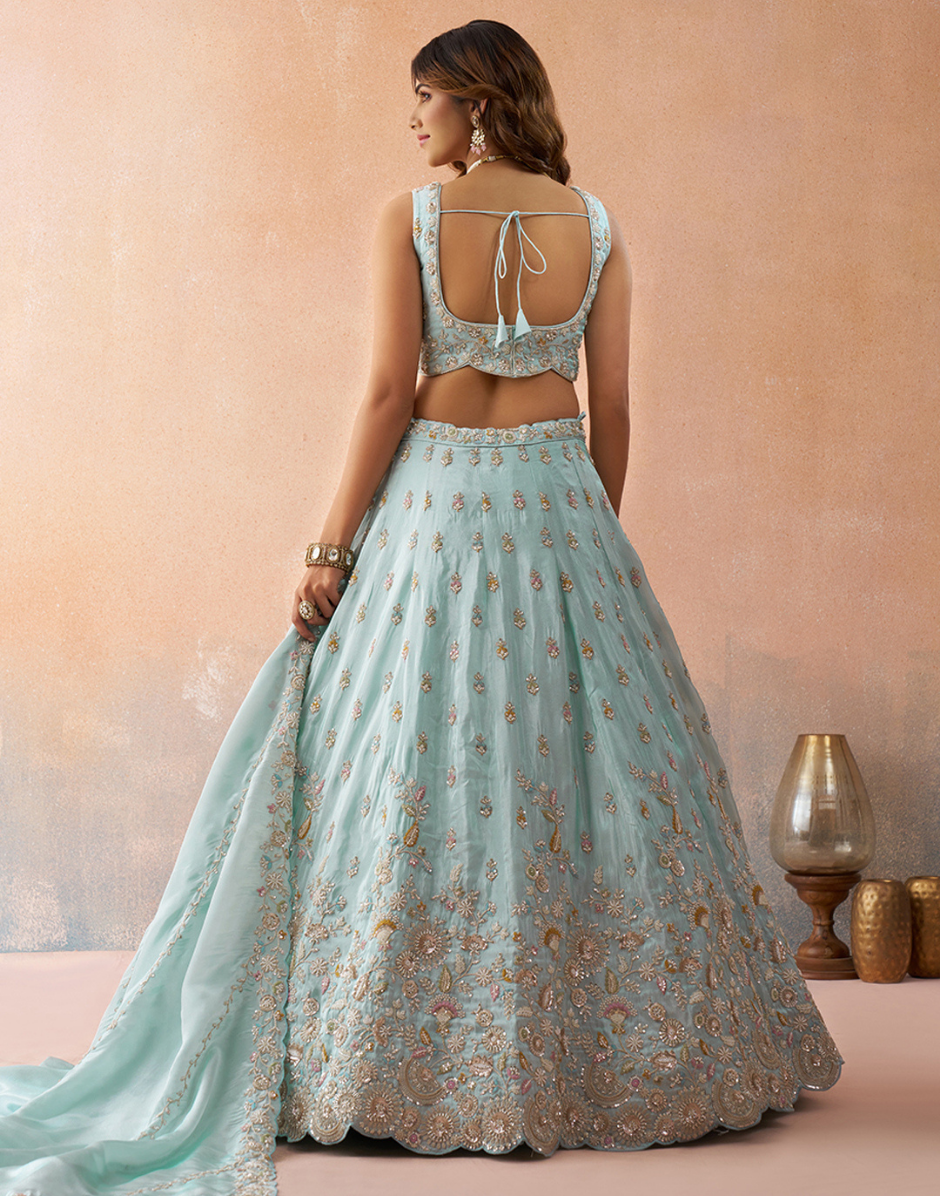 Royal Sky Blue Tissue Lehenga with Sparkling Beads & Sequins Embroidery_2