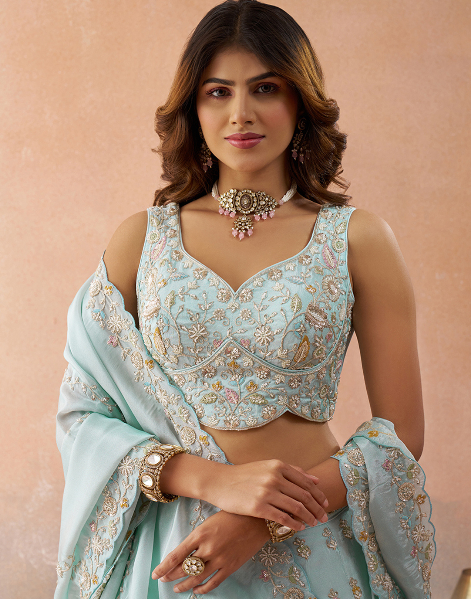 Royal Sky Blue Tissue Lehenga with Sparkling Beads & Sequins Embroidery_3