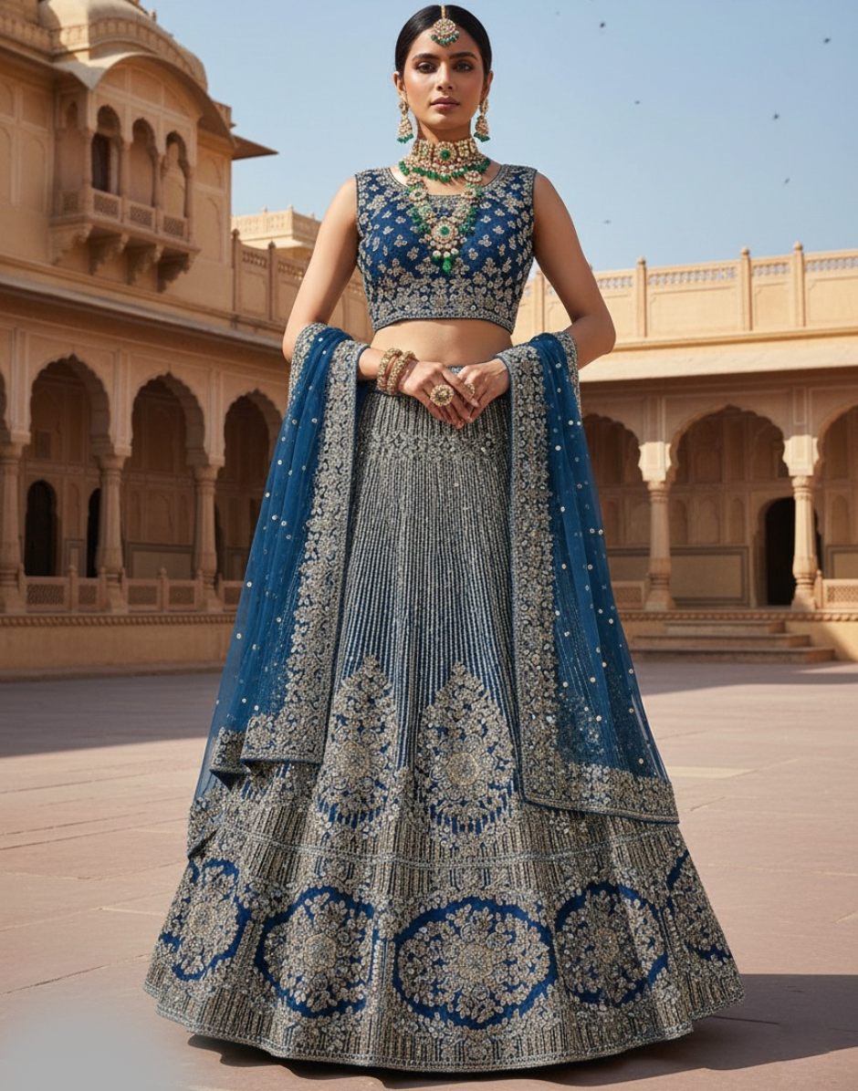 Royal Velvet Sequin Embroidered Lehenga Blouse with Net Dupatta Party & Wedding Wear - Buy
