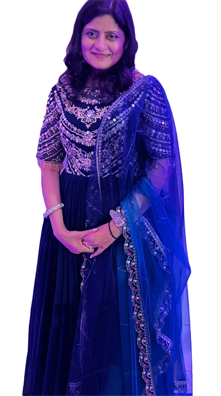 Royal Blue Sparkle Embroidery Anarkali - Rent