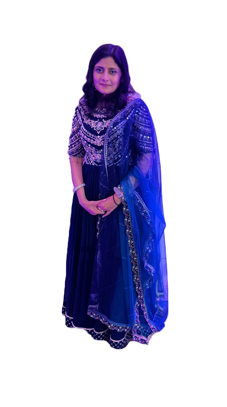 Royal Blue Sparkle Embroidery Anarkali - Rent