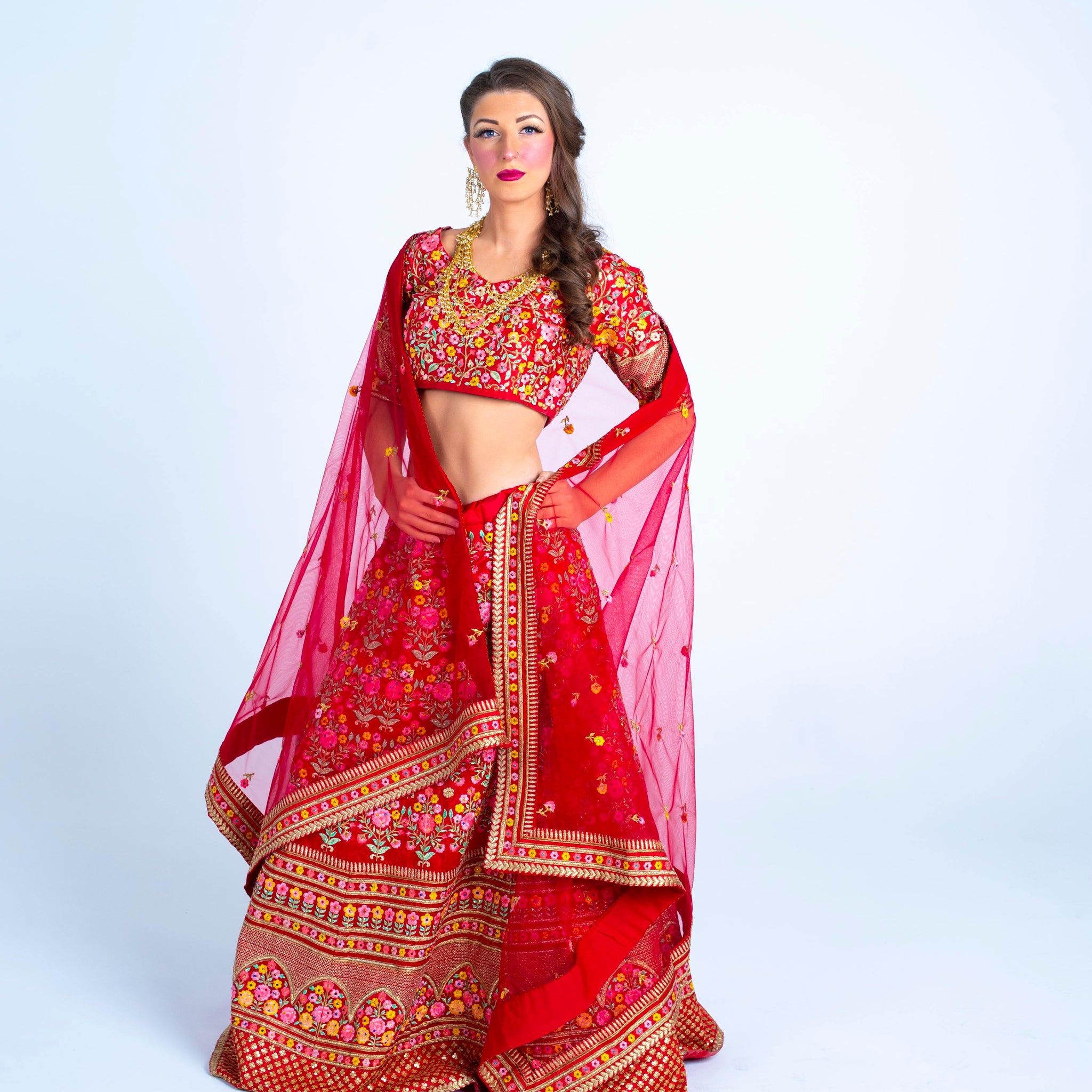 Red Pure Silk Heavy Embroidered Bridal Lehenga Choli With Dupatta - Glamourental