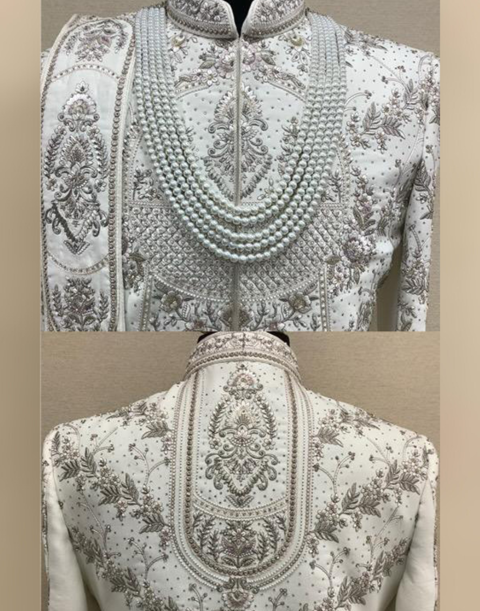 Classic Cream Sherwani Set Featuring Premium Embroidery & Embellished Finish_1