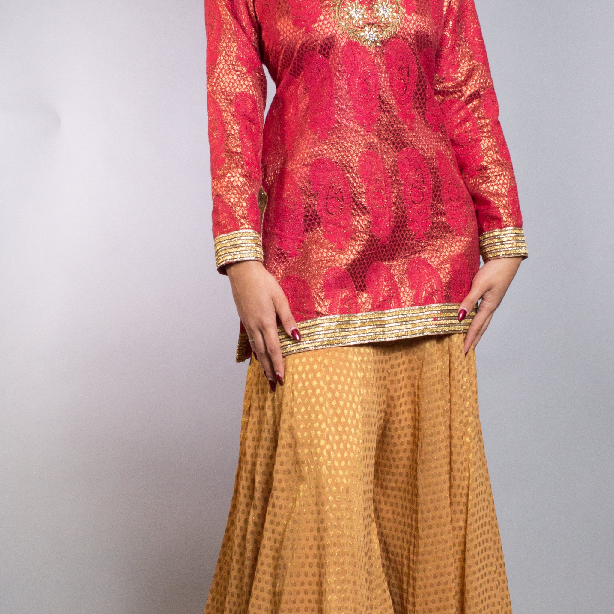 Elegant Red And Gold Colored  Sharara - Clearance