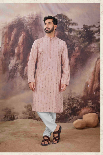 Pink Viscose Embroidered Mirror Work Kurta Pyjama - RENT