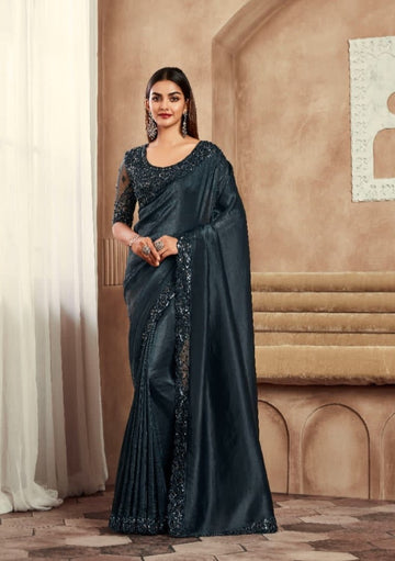 Sarvaratna Shiny Black Saree