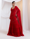Scarlet Charm Ruby Red Saree with Layered Ruffles and Delicate Beadwork_1