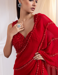 Scarlet Charm Ruby Red Saree with Layered Ruffles and Delicate Beadwork_2