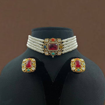 Scarlet Serenity White Necklace with Red Stone Earrings - Rent