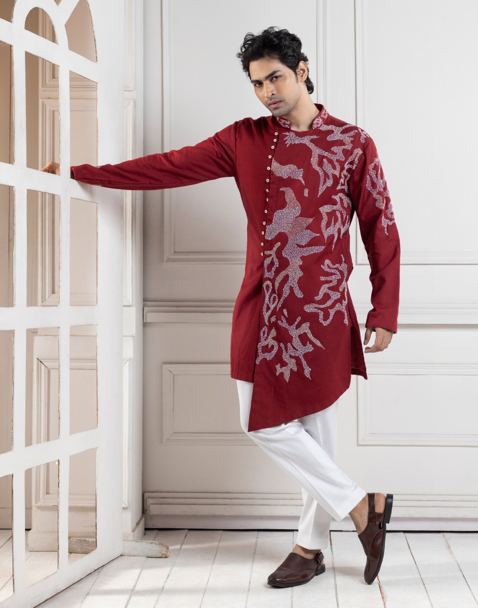 Scarlet Wine Embroidered Kurta Set Bold and Exquisite Statement