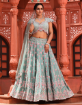 Sea Green Embroidered Lehenga Outfit Pearl Work Blouse & Dupatta Included