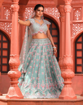 Sea Green Embroidered Lehenga Outfit Pearl Work Blouse & Dupatta Included_2