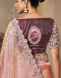 Shimmering Pink Zari Organza Saree Sequins & Handcrafted Stones with Satin Blouse - Buy_1